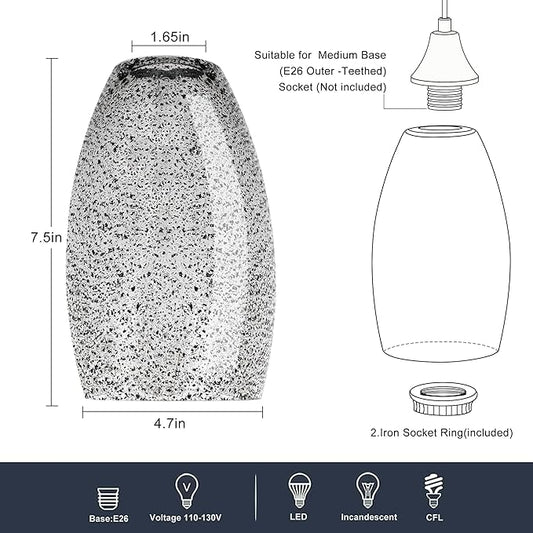 Black Seeded Art Glass Pendant Lamp Shade 4.72" Glass chandeliers Cover Mini Oval Light Shade Replacement Shade Only Light Fixtures for Kitchen Island pendant light 1-Pack