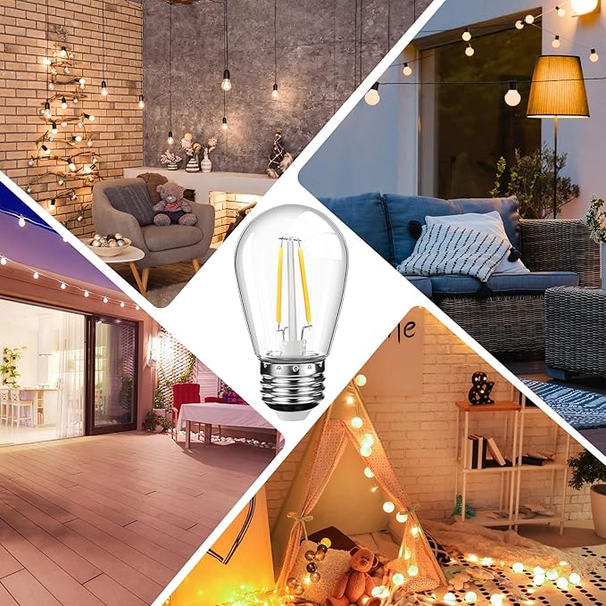 Mudder 60 Pack Light Bulbs 1w Replacement LED Light Bulbs S14 Shatterproof Waterproof String Lights Outdoor Indoor LED Lights Patio Bulb, E26 110v Regular Base(Warm White,60 Pack)