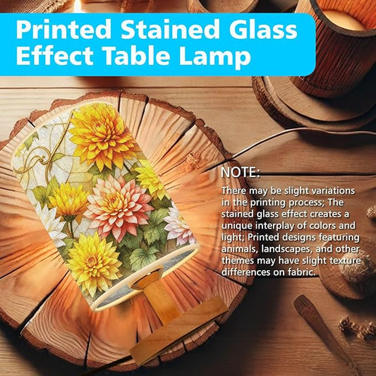 Chrysanthemum Table Lamp LED 3-Color Pressed Bedside, Chrysanthemum Shade Lamp with Wood Base for Bedroom Living Room Desk Office