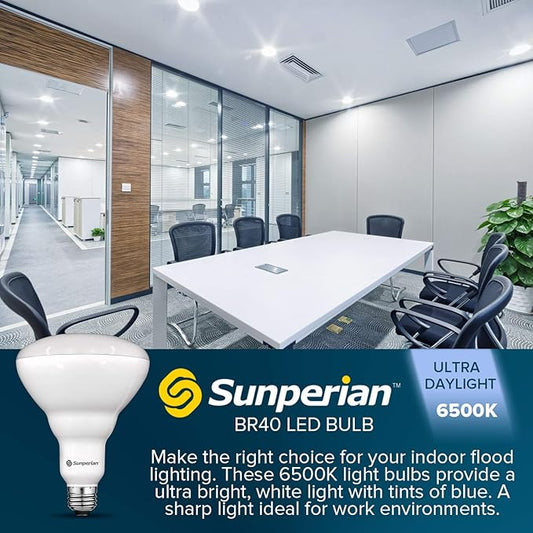 SUNPERIAN 12 Pack BR40 LED Light Bulbs, 13W=85W, 6500K Ultra Daylight, 1400 Lumens, Dimmable Flood Light Bulbs for Recessed Cans, Enclosed Fixture Rated, Damp Rated, UL Listed, E26 Standard Base
