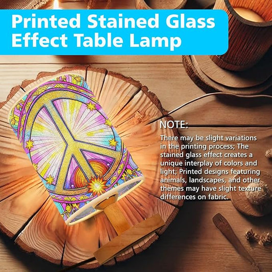 Hippie Table Lamp LED 3-Color Pressed Bedside, Hippie Shade Lamp with Wood Base for Bedroom Living Room Desk Office TL01