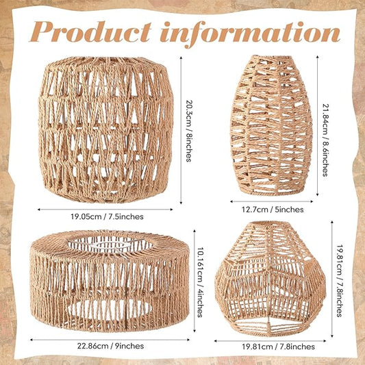 Baquler 4 Pcs Lamp Shade Pendant Light Shade Woven Lampshade Hanging Replacement Light Covers Boho Lamp Cover Home Decor, Farmhouse Rustic Wall Sconces for Table Lamps Floor Lamps
