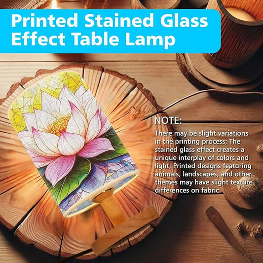 Lotus Table Lamp LED 3-Color Pressed Bedside, Lotus Shade Lamp with Wood Base for Bedroom Living Room Desk Office TL01