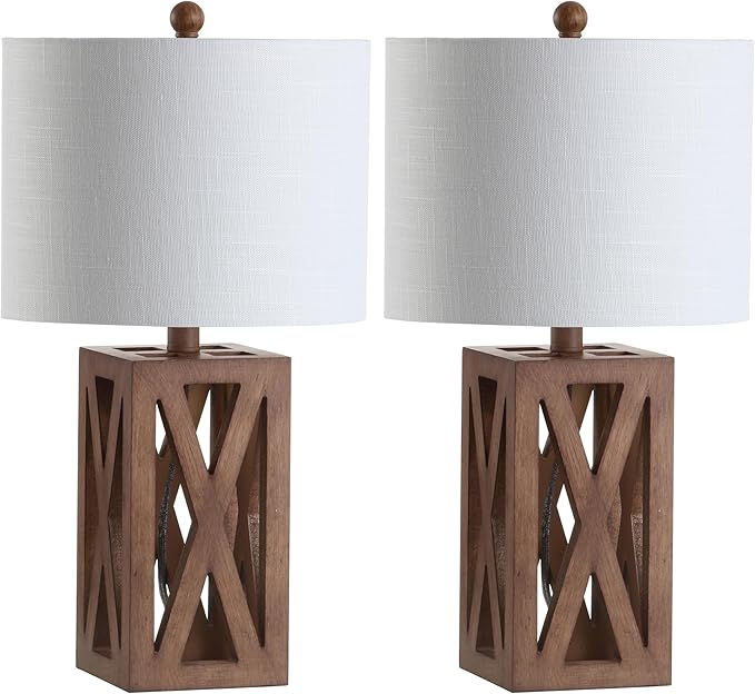 JONATHAN Y JYL1062A-SET2 Stewart 21.5" Wood LED Table Lamp Farmhouse, French Country, Rustic, Bohemian, Bedroom, Living Room, Office, College, Bookcase, Brown (Set of 2)