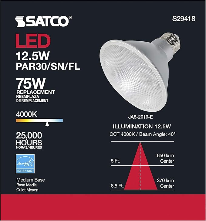 Satco S29418 12.5 Watt; PAR30SN LED; 4000K; 12-Pack California Compliant