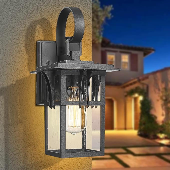 Darkaway Outdoor Wall Light for House,2pcs Exterior Lighting Fixtures Wall Mount Porch Lights Waterproof Outside Sconce with Seeded Glass for Patio Hallway Garage