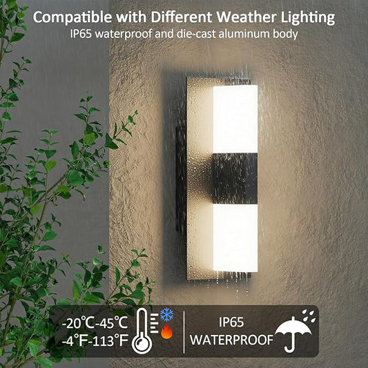 12.4 inches Outdoor Led Wall Light, 30W 3000K Hardwired Porch & Patio Aluminum Sconces with Frosted Acrylic Lampshade,IP65 Waterproof Exterior Wall Lamp for Garage,Front Door(Black,2Pack)