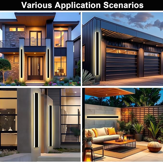 VINLUZ 2 Pack 60in Modern LED Outdoor Light, Garage Sconces Wall Light, IP65 Waterproof Exterior Wall Mount Lighting, Black Outdoor Wall Light Fixtures for House, Patio Courtyard Porch Garden