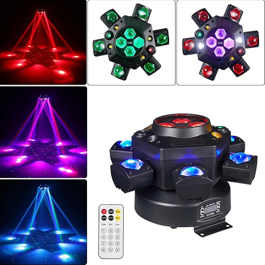 Moving Head DJ Lights 6-Arm Lamp with Remote Control 150w RGBW 4in1 LED DJ Stage Lights Moving Head Disco Light DMX512 & Sound Activated Rotating Light Starlight for Wedding Live House KTV Bar & Club