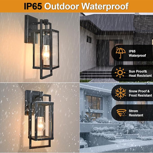 ALVIME Outdoor Wall Lights, Exterior Light Fixture, Waterproof Exterior Wall Sconce, Porch Outside Lights for House, Entryway, Front Door, Backyard, Patio, Garage, E26 Base&High Strength Clear Glass