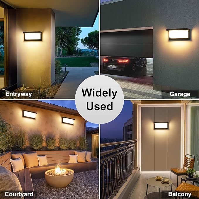 2 Pack LED Porch Light Outdoor, 18W 1800LM 3000K Warm White, IP65 Waterproof Anti-Rust Modern Wall Lighting, Exterior Wall Mount Fixture for Christmas, Garage, Hallway, Backyard