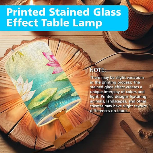 Lotus Table Lamp LED 3-Color Pressed Bedside, Lotus Shade Lamp with Wood Base for Bedroom Living Room Desk Office