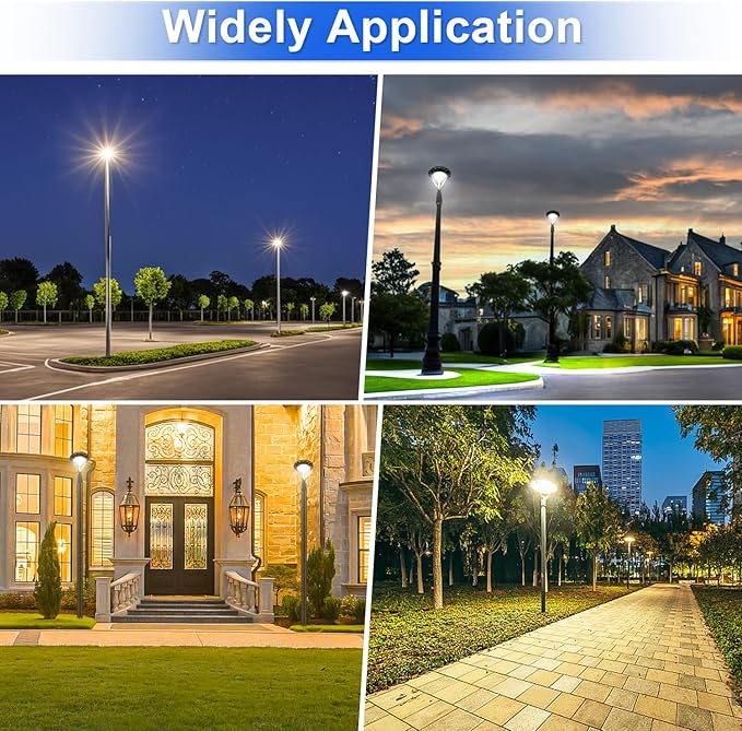 LED Post Top Light with Dusk to Dawn Photocell, 20W/30W/40W/60W Power Tunable, 3CCT 3000K/4000K/5000K Outdoor Post Pole Lights, IP65 LED Circular Area Light for Garden Yard Street, ETL DLC Listed