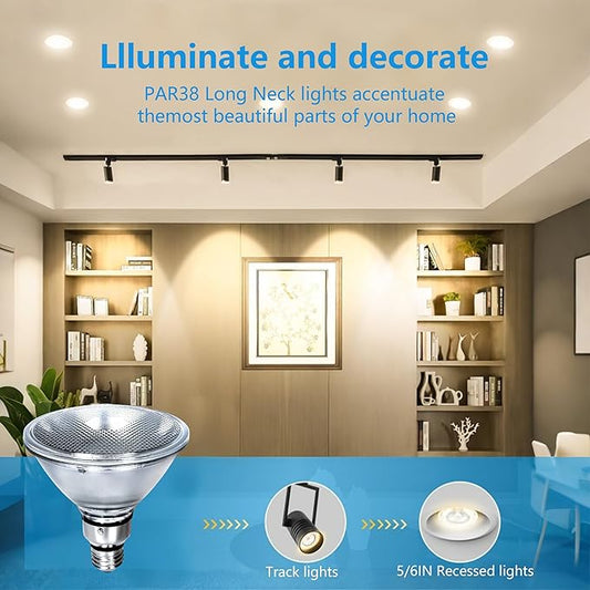 PAR38 Halogen Flood Light Bulbs, 120 V 70W Halogen Bulbs, E26 Base, 2700K Warm White Light for Indoor and Outdoor 4 Pcs