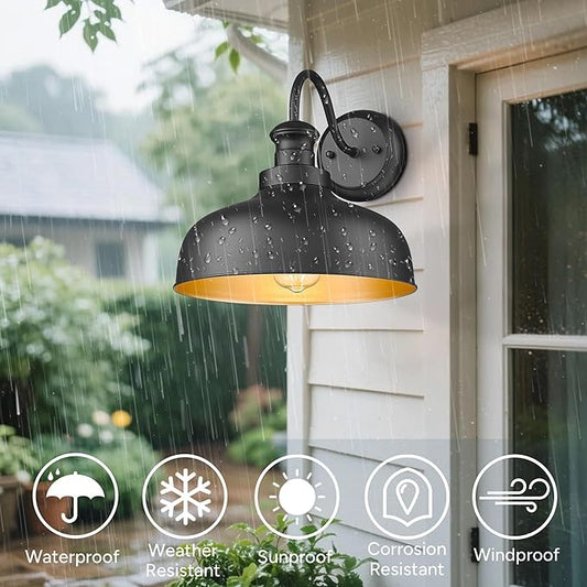 Outdoor Wall Light Fixture, Farmhouse Barn Light, Farmhouse Weatherproof Exterior Wall Sconce, Anti-Rust Outside Lantern Lamp for Porch, Patio, Garage (Black, Regular-1Pack)