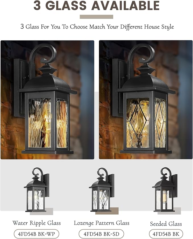 FEMILA 21" Outdoor Wall Light Fixture, 2 Pack Modern Outdoor Wall Sconce, Rust-Proof Waterproof Wall Light with Seeded Glass, Ideal for Porch, Patio, Entryway, Garage, 4FD54B2-2PK BK