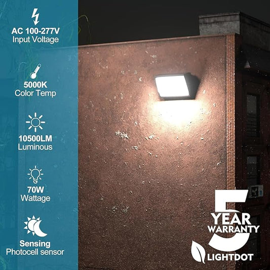 Lightdot 8Pack 70W LED Wall Pack Lights, 100-277v Off Dusk to Dawn Photocell, 10500Lm(150Lm/W) 5000K IP65 Outdoor Exterior Lighting for Garage,Warehouse,Yard,Building,Factory,ETL