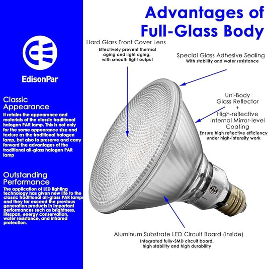 PAR38 Full Glass Commercial Grade LED Light Bulb, 14W=120W Equivalent 1550 Lumens 20000 Hours Classic Flood Light Bulbs, Dimmable Daylight 5000K Flood Light 100Degree Beam Angle, 6-Pack