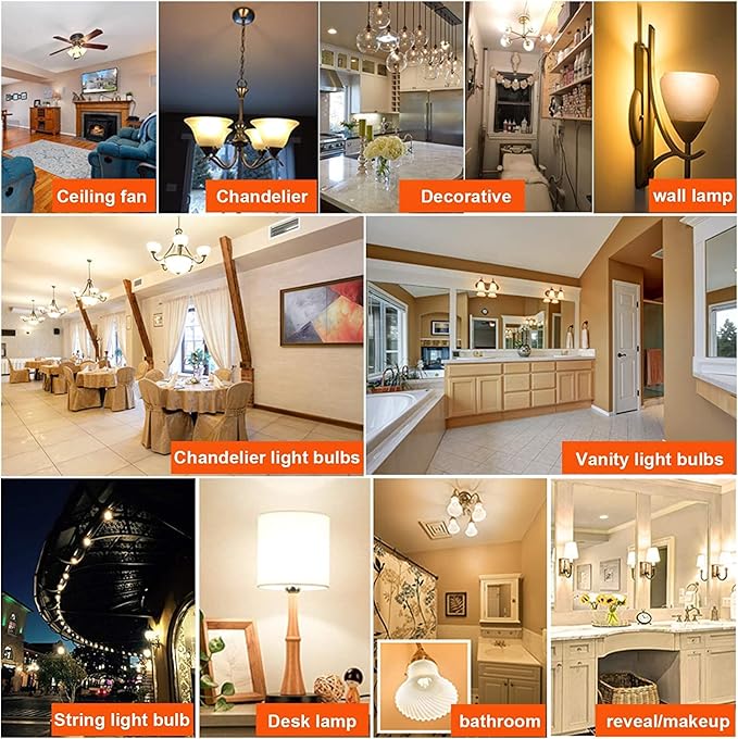 E12 LED Bulb,100 watt Equivalent Candelabra Dimmable Chandelier Light Bulbs 8W 2700K Warm White Clear 800lm T6 E12 LED Edison Filament Vintage Candle Bulb with Decorative,3.7inch,6-Pack