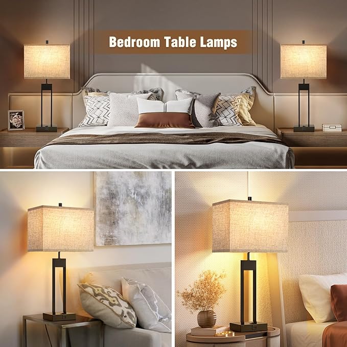 25.5’’ Nightstand Table Lamps for Bedrooms Set of 2, Bedside Lamp with USB C+A, Colors Changeable Living Room Lamps for End Tables, Modern Night Stand Lamps for Bed Side Guest Room Office Reading