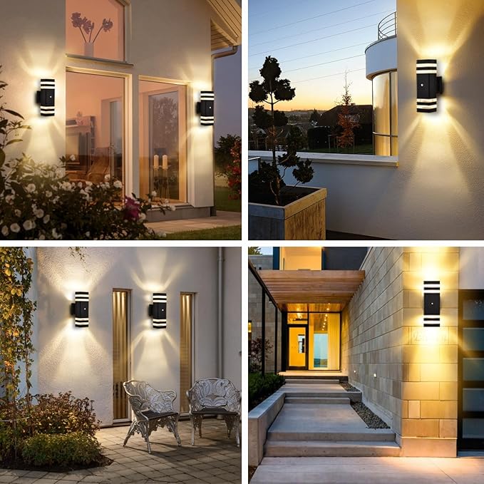 Dusk to Dawn Outdoor Wall Lights, 2 Pack Up and Down Outdoor Lights for House, Waterproof Aluminum Exterior Lighting Fixtures for Porch Garage