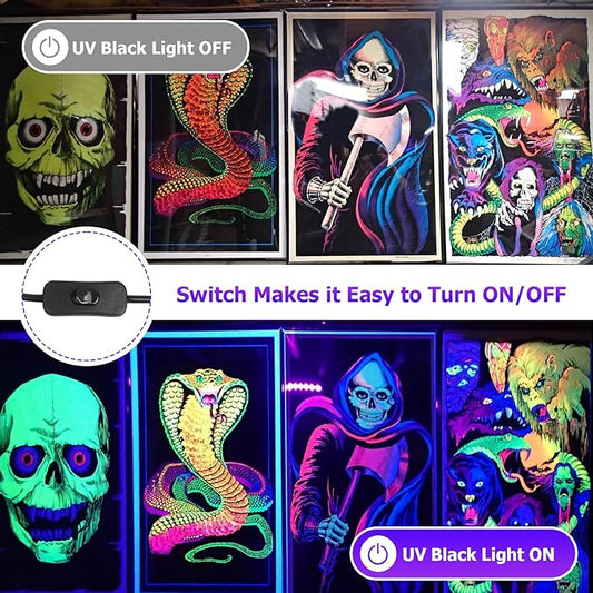 4 Pack 300W LED Blacklight, UV Black Lights for Glow Party, IP65 Waterproof Outdoor UV Floodlight for Black Light Party,Body Painting,Fluorescent Painting,Birthday Parties,Halloween