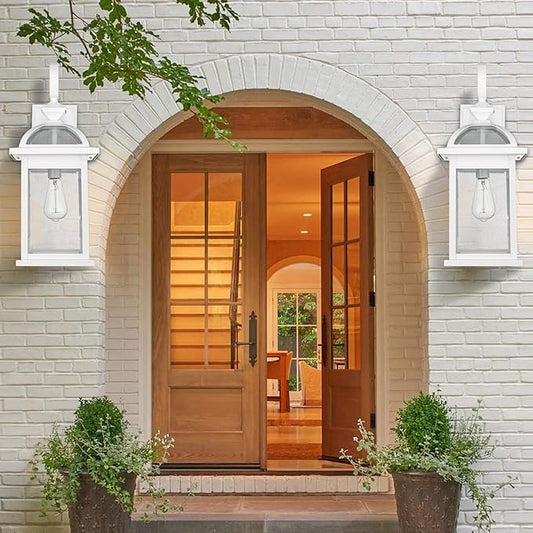 Darkaway Outdoor Lights Fixtures Wall Mount, Large 22inch Outdoor Wall Sconce Lights with Seeded Glass Waterproof Outside Exterior Lights Fixture for House Front Porch Patio (Large, White)