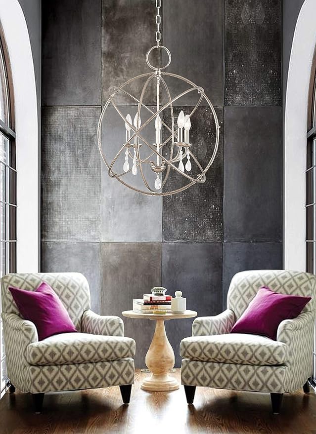 Livex Lighting 40905-91 Aria Collection Chandelier with 5 Arms and Dangling Crystals, Brushed Nickel