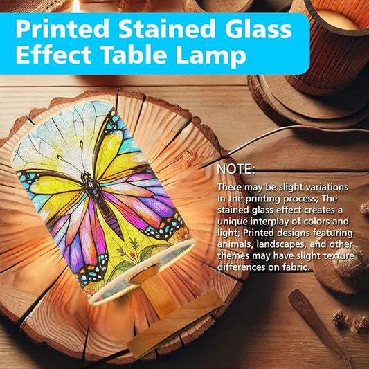 Butterfly Table Lamp LED 3-Color Pressed Bedside, Butterfly Shade Lamp with Wood Base for Bedroom Living Room Desk Office TL01
