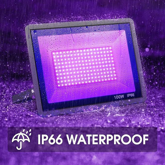 3 Pack 100W LED Black Lights, Blacklight Flood Light with Plug and Switch, 120V IP66 Waterproof Blacklight for Halloween Party, Glow in The Dark, Stage Light, Body Paint, Neon Glow