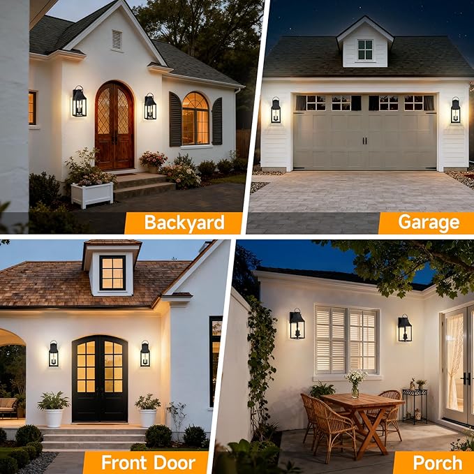 tewei Dusk to Dawn Outdoor Lighting Fixture, 20'' Large Porch Lights Outdoor Sconce Lights, 2-Light Black Exterior Lights for House Waterproof Outside Patio Lanterns for House Garage, 2-Pack