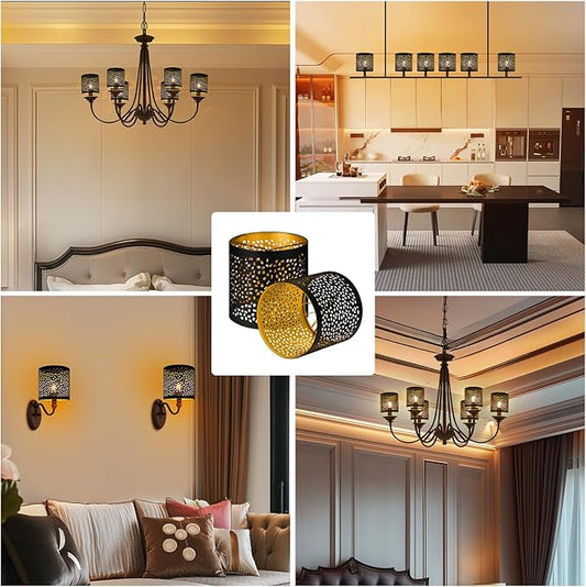 6 Pack Small Lamp Shades Clip on Bulb, Metal Chandelier Shades Replacement, Clip-on Small Lamp Shades for Vanity Lighting Fixtures Table Lamp Floor Lamp Wall Sconces Pendant Light