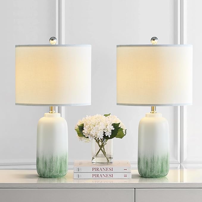 24" Green Table Lamps Set of 2 - Modern Ceramic Bedside Lamps for Night Stands, 3 Way Dimmable Green End Table Lamps for Living Room Bedroom
