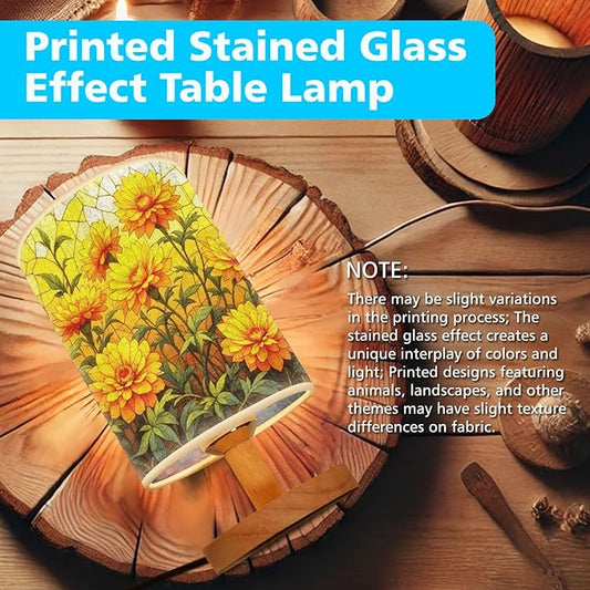 Marigold Table Lamp LED 3-Color Pressed Bedside, Marigold Shade Lamp with Wood Base for Bedroom Living Room Desk Office