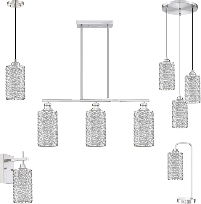 Doraimi Lighting 2 Pack Polyhedral Crystal Metal Pendant Ceiling Chandelier Wall Sconce Lamp Replacement Covers Shade Fixture Brushed Nickel Finish,1.66" Fitter Size,7.9" high*4.8" Diameter