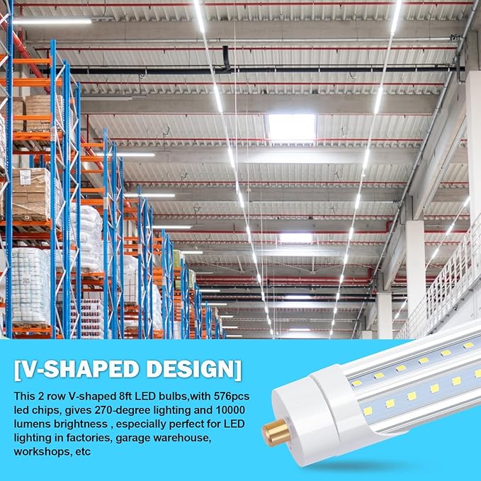 8FT LED Bulb T8 90W V Shaped Led Tube Light,Need Bypass Ballast,Single Pin FA8 Base 5000K Daylight White, 8 Foot (Replace 180W Lamp) Dual-Ended Power AC 90-277V 10 Pack