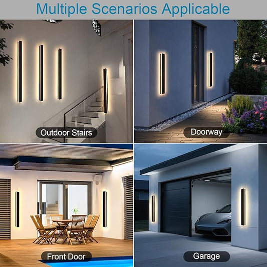 2PC 39inch Modern Outdoor Wall Lights, IP65 Waterproof Long Exterior Light Fixtures Wall Mount, LED Linear Outdoor Wall Sconce Lights, 3000K Outside Garage Lights for House Patio