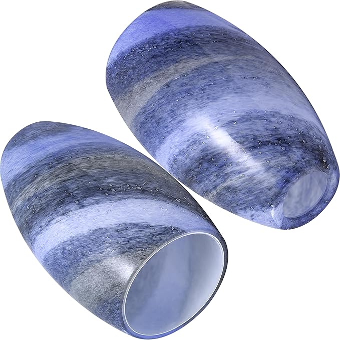 GO&SO Ocean-Blue Gradient Glass Art Lamp Shade -2 Pack Hand-Blown Fluid Flow Texture Pendant Light Shades Replacement,7.8"H Oval Fixture,1.57" Fitter,E26 Base,for Hanging Light Fixtures Kitchen Island