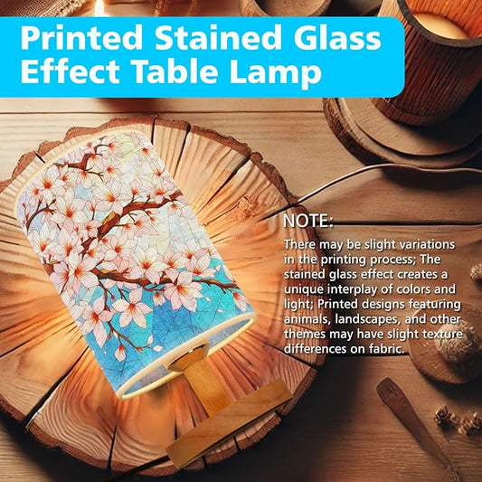 Cherry Blossom Table Lamp LED 3-Color Pressed Bedside, Cherry Blossom Shade Lamp with Wood Base for Bedroom Living Room Desk Office TL01
