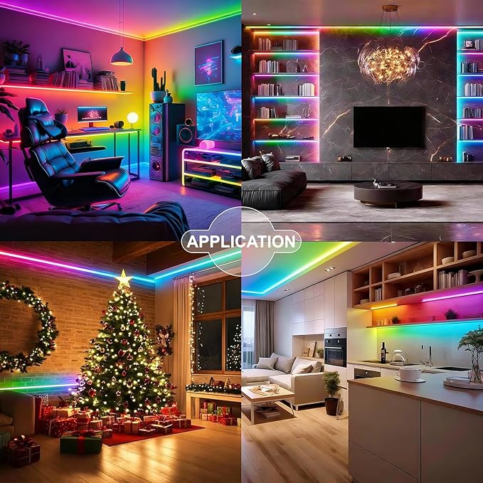 RGB Smart IC COB LED Strip Light, 80ft Light Strip, UL-Listed 24V Color Flowing Strip Light Multicolor Flexible Tape Lights with APP Control/Music Mode,for Bar Counter, Cabinet DIY Decoration(2 Rolls)