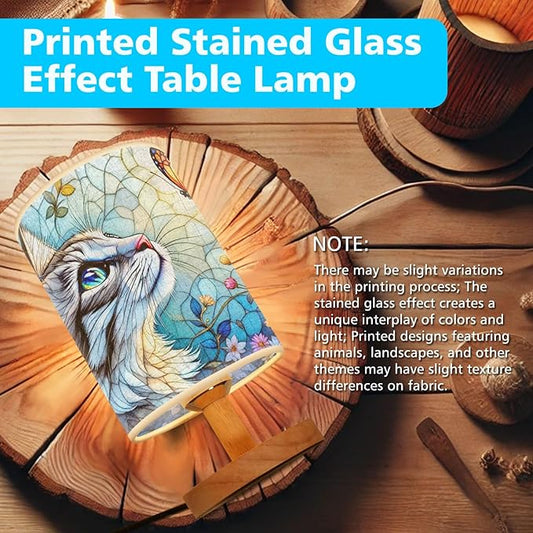 Cat and Butterfly Table Lamp LED 3-Color Pressed Bedside, Cat and Butterfly Shade Lamp with Wood Base for Bedroom Living Room Desk Office TL01
