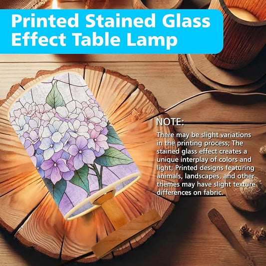 Hydrangea Table Lamp LED 3-Color Pressed Bedside, Hydrangea Shade Lamp with Wood Base for Bedroom Living Room Desk Office TL01