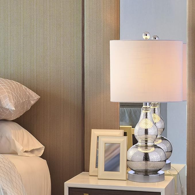 JONATHAN Y JYL1028C Anya 20.5" Mini Glass LED Table Lamp, Transitional, Glam, Midcentury, Modern, Elegant, Office & Living Room, Silver
