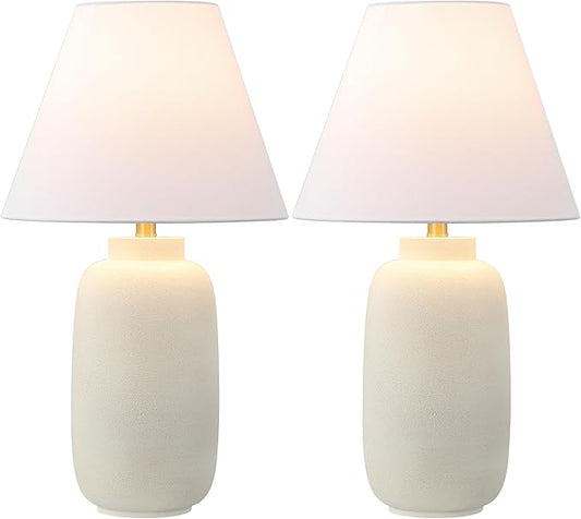 JONATHAN Y JYL5603B-SET2 24.5" Modern Minimalist Table Lamp Set of 2, Matte Cream Ginger Jar Farmhouse Bedside Lamps for Bedroom, Living Room, Office with White Linen Shade, LED Bulbs Included