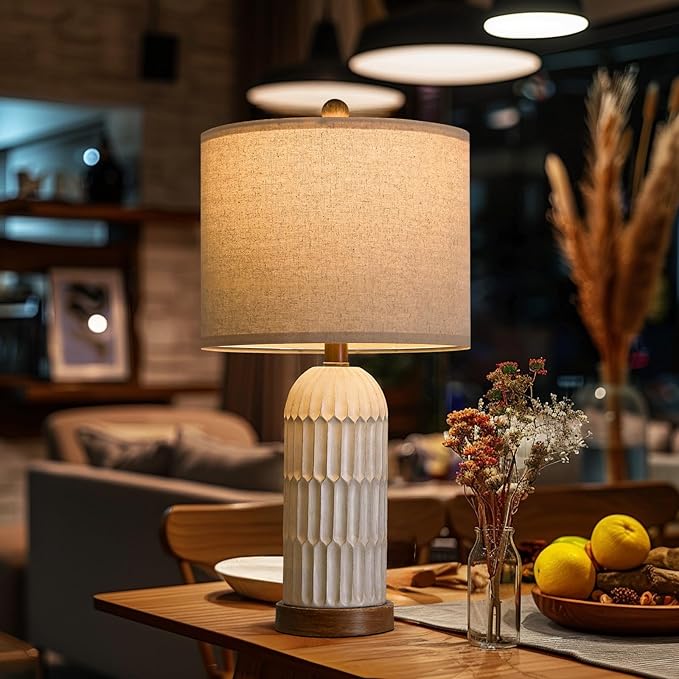OYEARS 22.5" Table Lamp for Living Room,Retro Farmhouse Lamps for Nightstands Boho Bedroom Lamps Set of 2,with USB A+C Charging Ports,Beige and Brown