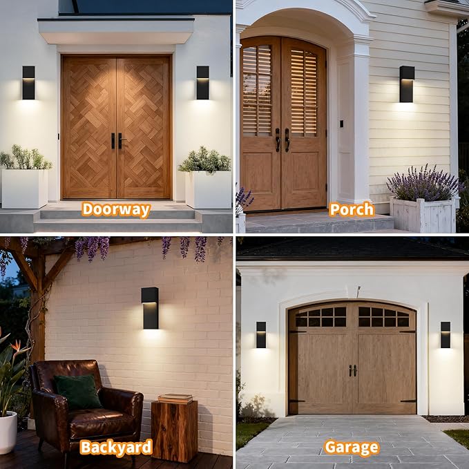 tewei Modern LED Outdoor Wall Sconce, 15'' 20W Outdoor Light Fixture Exterior Wall Lights, Black LED Front Porch Lights Outside Wall Mount Lighting for House, Backyard, Warm White 3000K, 1 Pack