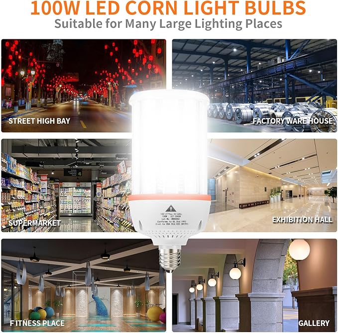 1000W Equivalent Led Corn light bulbs, 15000 Lumen LED Corn Bulb 100W 5000K Daylight White Lamp,E26/E39 Medium Mogul Base,2-Pack Large Area Lights For Outdoor Indoor Warehouse Garage High Bay Lighting