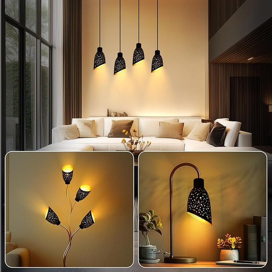 Small Lamp Shades Set of 2, ALUCSET Metal Lampshades 5.9" High x 4.7" Diameter x 1.65" Fitter, Torchiere Floor Lamp Shade Replacement, Laser Starlight Slanted Metal Standing Light Bulb Cover