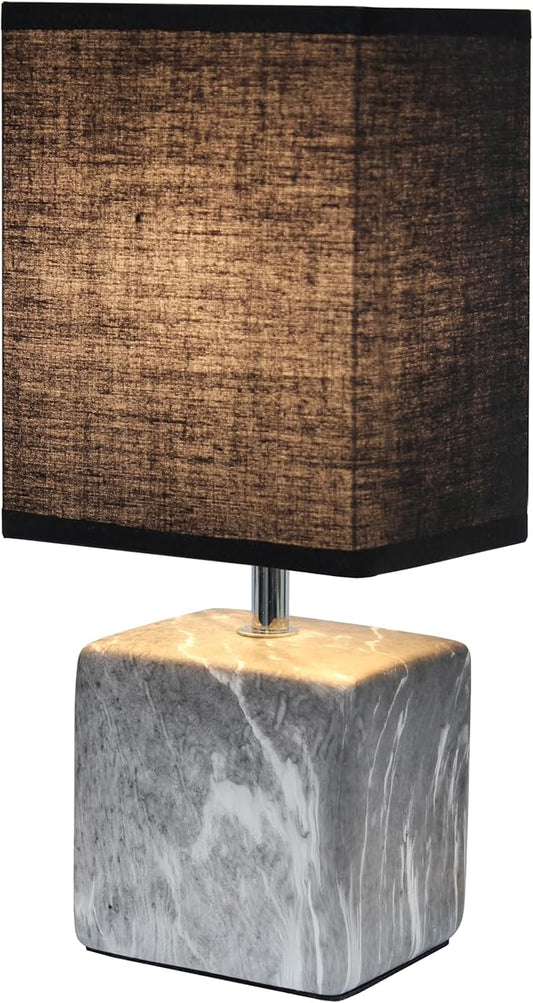 Simple Designs LT1217-BOB 11.81" Mini Marble Ceramic Cube Table Lamp, for Living Room, Bedroom, Office, Black with Black Shade