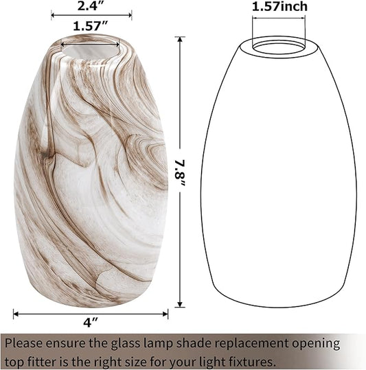GO&SO Honey-Bronze Gradient Flow Pendant Light Shade, 7.8"H Oval Fixture, 1.57" Fitter, 3 Pack Kitchen Pendant Lighting Over Island -Hand-Blown Fluid Line Texture,for Chandelier Replacement Shades Set